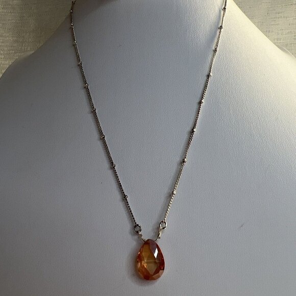 Avon Orange Crystal Drop Necklace 16”. - Picture 2 of 6